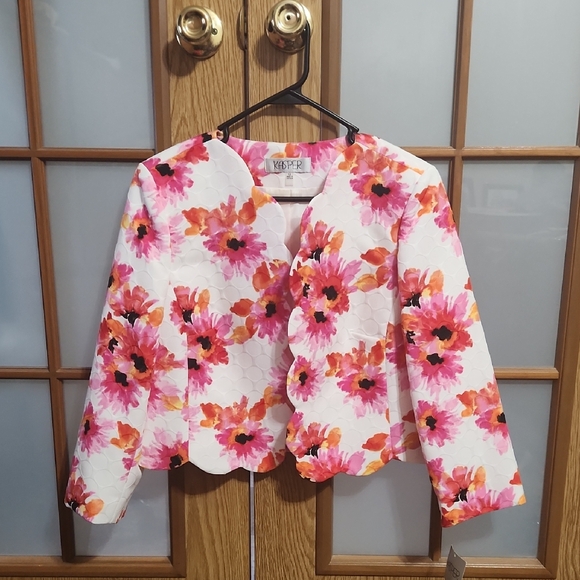 Kasper Pink and Orange Floral Scalloped Jacket - Picture 1 of 9